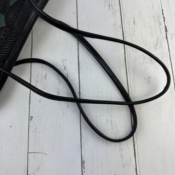 J.L. Saldivar Black Green Floral Tooled Leather Inlay Handcrafted Shoulder Bag - Picture 6 of 11